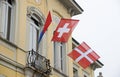 Switzerland flagCanton Ticino,flags over historic building