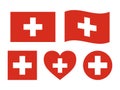 Switzerland flag signs set. Swiss heart shape, square shape decorative element. Independence Day of Switzerland Royalty Free Stock Photo