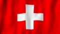 Switzerland flag waving in the wind. Closeup of realistic Swiss flag with highly detailed fabric texture