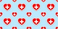 Switzerland, flags background. Vector helvetic stickers. Love hearts symbols. Swiss flag seamless pattern. Good choice