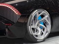 Switzerland; Geneva; March 10, 2019; A close up of Bugatti - La Voiture Noire right rear wheel; The 89th International Motor Show
