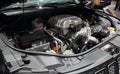 Switzerland; Geneva; March 11, 2019; A close up of Jeep Grand Cherokee engine; The 89th International Motor Show in Geneva from