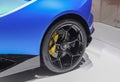 Switzerland; Geneva; March 8, 2018; The Lamborghini Huracan Performante Spyder rear left wheel; The 88th International Motor Show