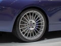 Switzerland; Geneva; March 8, 2018; Rear side of BMW Alpina B4 S Bi-Turbo Convertible rear back wheel; the 88th International
