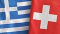 Switzerland and Greece two flags textile cloth 3D rendering