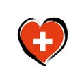 Switzerland heart logo flag. Swiss vector country icon love emblem Royalty Free Stock Photo