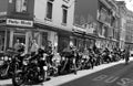 Hells Angels with their Harley Davisdson motor bikes driving through Longstreet of ZÃÂ¼rich City