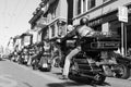 Hells Angels with their Harley Davisdson motor bikes driving through Longstreet of ZÃÂ¼rich City