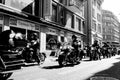 Hells Angels with their Harley Davisdson motor bikes driving through Longstreet of ZÃÂ¼rich City