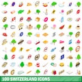 100 switzerland icons set, isometric 3d style