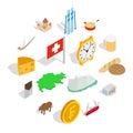 Switzerland icons set, isometric 3d style