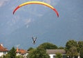 SWITZERLAND, INTERLAKEN, AUGUST 02, 2022 - Tourists paragliding in Interlaken, Bernese Oberland, Switzerland