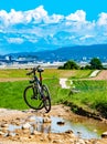 Switzerland landscape with mountain bike on dirty road Royalty Free Stock Photo