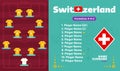 Switzerland line-up Football 2022 tournament final stage vector illustration. Country team lineup table and Team Formation on