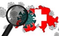 Switzerland map with coronavirus under magnifier