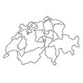 Switzerland map with kanton black contour curves of vector illustration