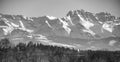 Switzerland mountains with snow in black and white