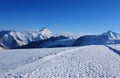 Switzerland: MÃÂ¶nchshut mountain panoramic view to the melting glaciers Royalty Free Stock Photo