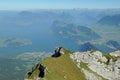 Switzerland: The panoramic view from Mount Pilatus down to lake lucerne and the villlages around Royalty Free Stock Photo
