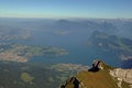 Switzerland: The panoramic view from Mount Pilatus down to lake lucerne and the villlages around Royalty Free Stock Photo