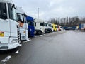 Switzerland - 01.22.2023: Parking where trucks stand in a row