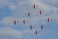 Patrouille Suisse Airshow above ZÃÂ¼richs Sky with Swiss Army airplaine PC-7 Pilatus Porter