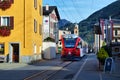 Bernina Express train in the mountains of Switzerlandm