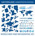 Switzerland state administrative divisions and World map Royalty Free Stock Photo