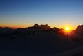 Switzerland: sunset mountain view from Europes highest alpin hut