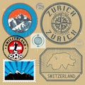 Switzerland travel or adventure theme stamps or labels set