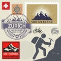 Switzerland travel or adventure theme stamps or labels set