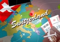 Switzerland travel concept map background with planes,tickets. V