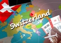 Switzerland travel concept map background with planes,tickets. V