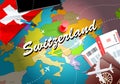 Switzerland travel concept map background with planes,tickets. Visit Switzerland travel and tourism destination concept.