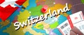 Switzerland travel concept map background with planes,tickets. Visit Switzerland travel and tourism destination concept.