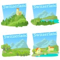 Switzerland travel concepts set, cartoon style