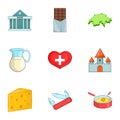 Switzerland travel icons set, cartoon style