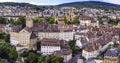 Switzerland travel and scenic places. Aerial drone view of Neuchatel charming town and lake