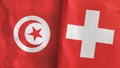 Switzerland and Tunisia two flags textile cloth 3D rendering