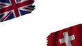 Switzerland and United Kingdom British Flags, Obsolete Torn Weathered, Crisis Concept, 3D Illustration
