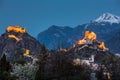 Switzerland, Valais, Sion, Night Shot of the two Castles Royalty Free Stock Photo