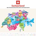 Switzerland vector map showing cantonal, districts and municipal boundaries. Map colored by cantons and inside each canton by dist Royalty Free Stock Photo