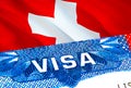 Switzerland Visa. Travel to Switzerland focusing on word VISA, 3D rendering. Switzerland immigrate concept with visa in passport. Royalty Free Stock Photo