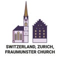 Switzerland, Zurich, Fraumunster Church travel landmark vector illustration