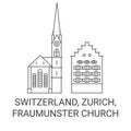 Switzerland, Zurich, Fraumunster Church travel landmark vector illustration