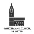 Switzerland, Zurich, St. Peter travel landmark vector illustration