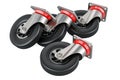 Swivel caster wheels for trolleys. 3D rendering