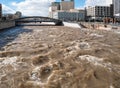 Swollen Truckee River in downtown Reno, Nevada Royalty Free Stock Photo