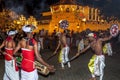 Sword dancers perform in front of the Temple of the Sacred Tooth Relic in Kandy in Sri Lanka.