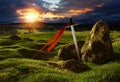 Sword in the dramatic sunny landscape.